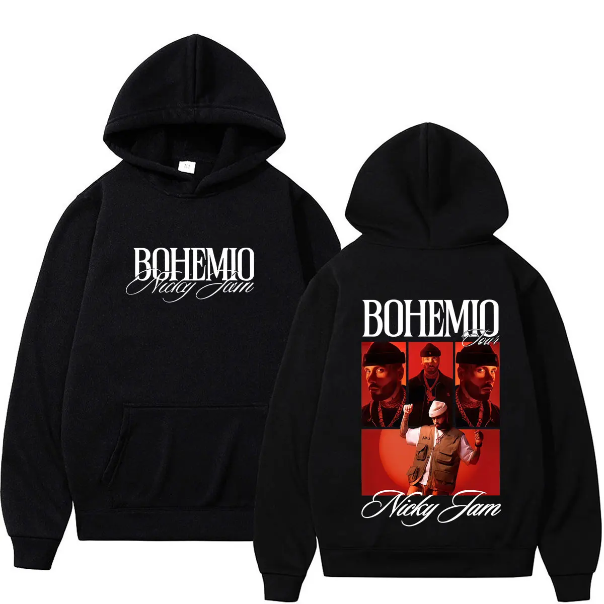 Sudadera con Capucha Estampada Nicky Jam Bohemio Tour 2026, Sudadera de Moda Hip-hop para Hombre y Mujer, Manga Larga, Holgada, Casual, Talla Grande