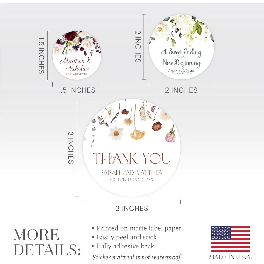 ملصقات زفاف زهرية مخصصة مع اختيارك من 30 أنماط زهرة - قم بتخصيص الخط واختيار واحد من خمسة فرا مسبقة الصنع #4