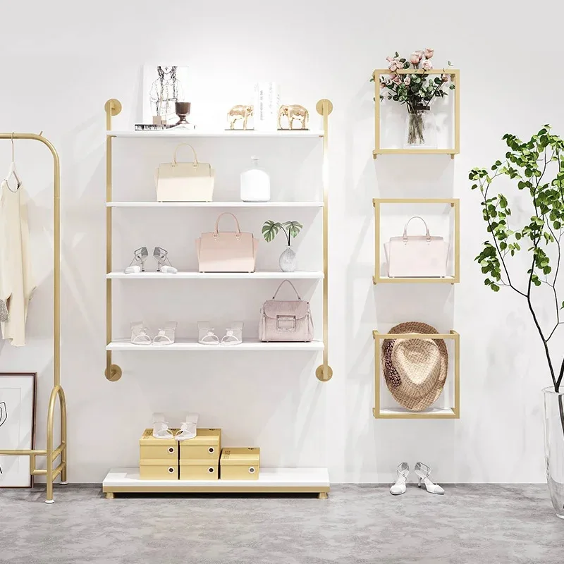 custom.Stainless Steel Shoe Shelf Wall Mounted Bag Display Rack Organizer Gold Space-saving Retail Shop Shoe Racks Fittings