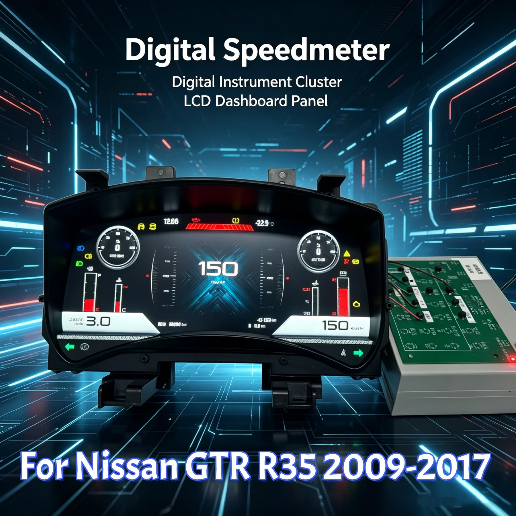 For Nissan GT-R R35 2009–2017 Cluster Speedometer Digital Instrument Dashboard Panel Gauge 12 inch HD cockpit LCD Colour UI