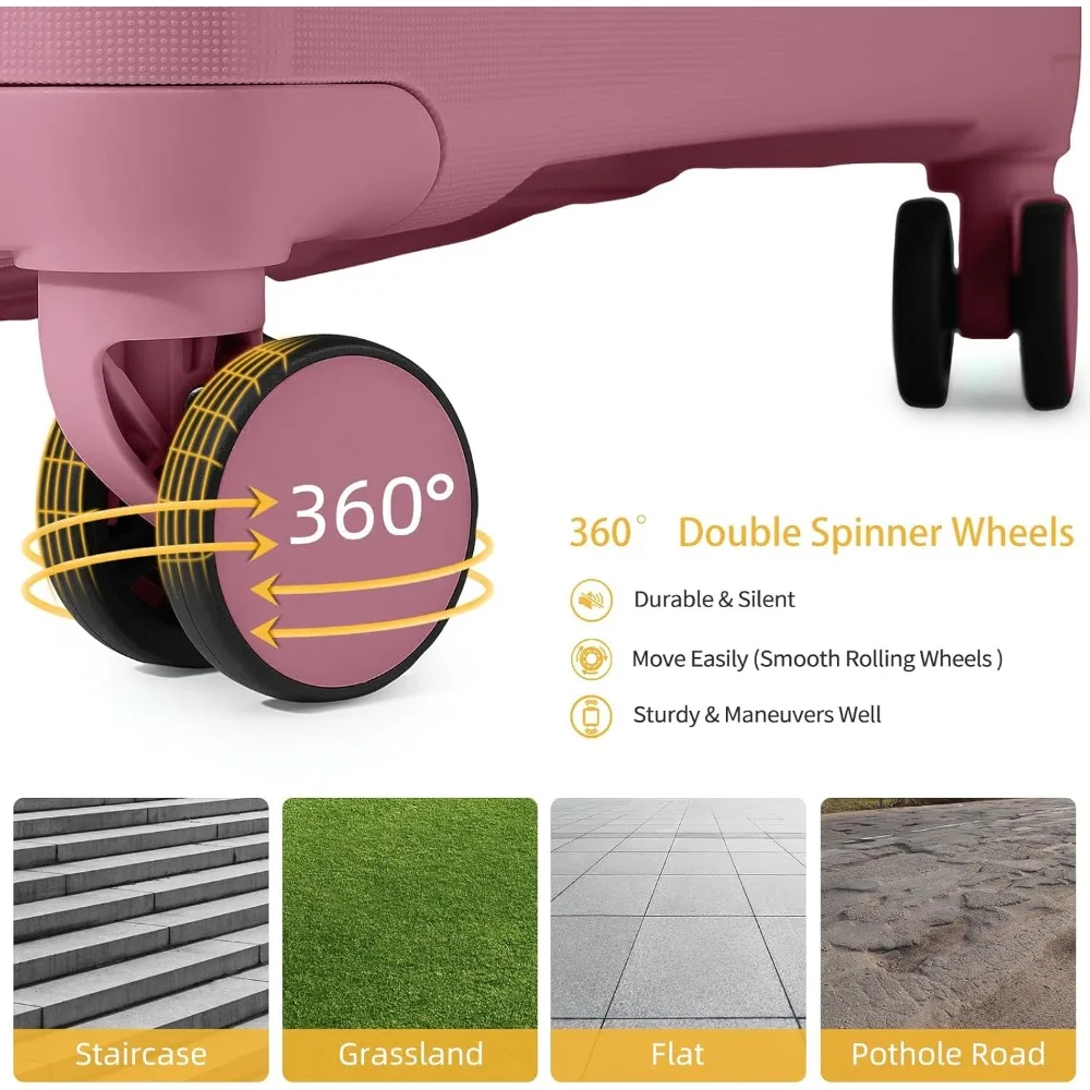 Juego de equipaje rígido Spinner de 3 piezas con cerradura TSA, bolsa de lona y maleta de mano para viaje