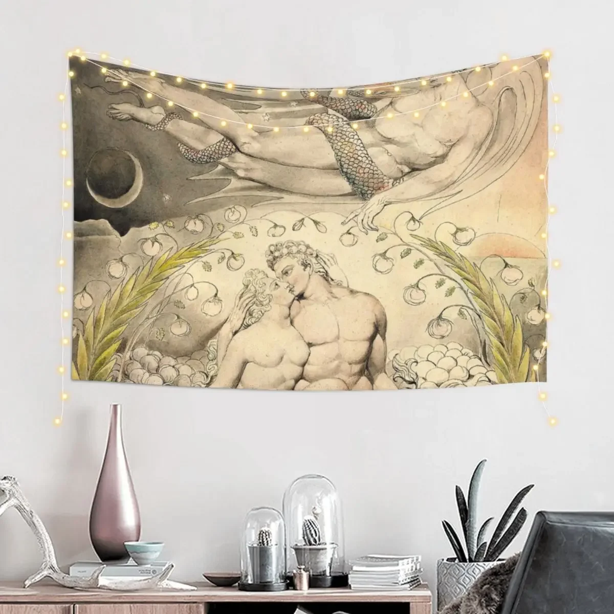 HD Satan Watching the Endearments of Adam and Eve, by William Blake HIGH DEFINITION (Original colors) Tapestry