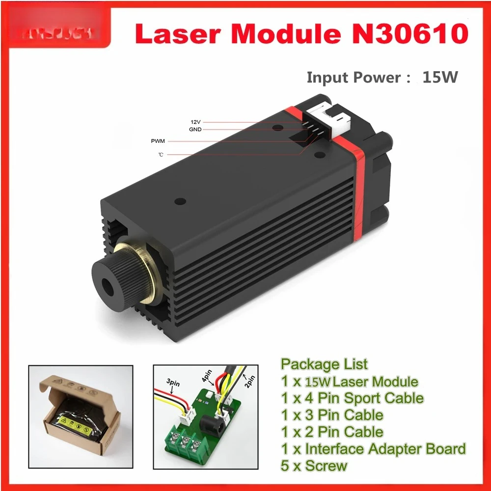 CNC  450nm Laser Head With TTL / PWM Modulation for DIY Engraving Creation 15W N30610 Laser Module Kits