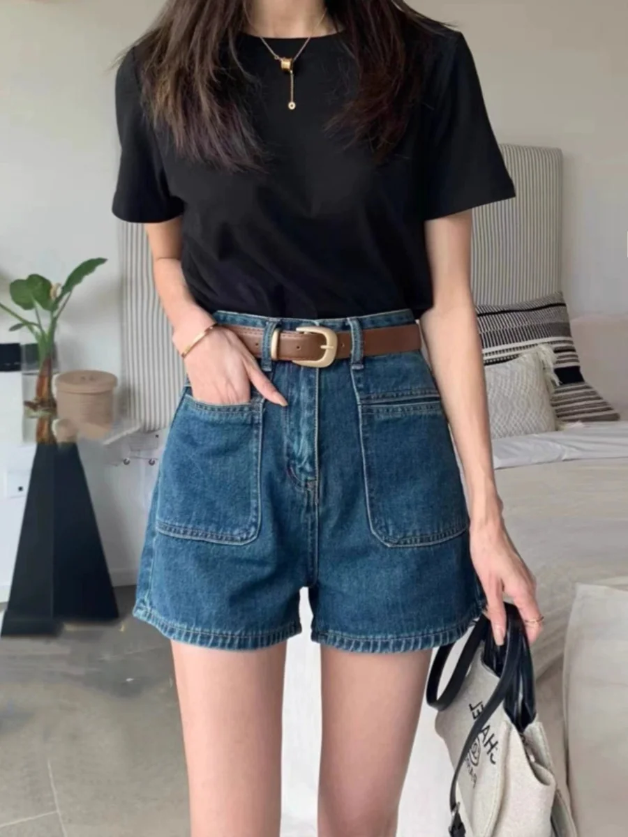 High Waist Denim Shorts Women's Summer Casual A-Line Wide Leg Hot Pants Design Sensation Small Audience Korean Version 2026