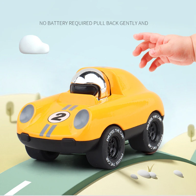 1Pcs Children Fun Toys Cartoon Q Version Press Alloy Car Toys Mini Kart Racing Car Model Random Style Boys Holiday Birthday Gift