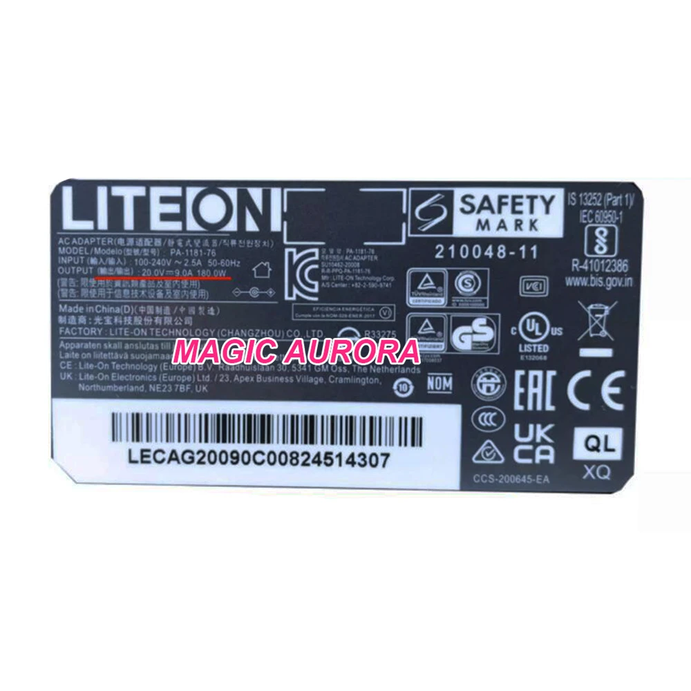 Imagem -03 - Liteon-adaptador de Alimentação Pa118176 20v 9a 180w 4.5x3.0 mm para Thunderobot 911 2023 Wild Hunter Gaming Carregador Portátil Preto Original