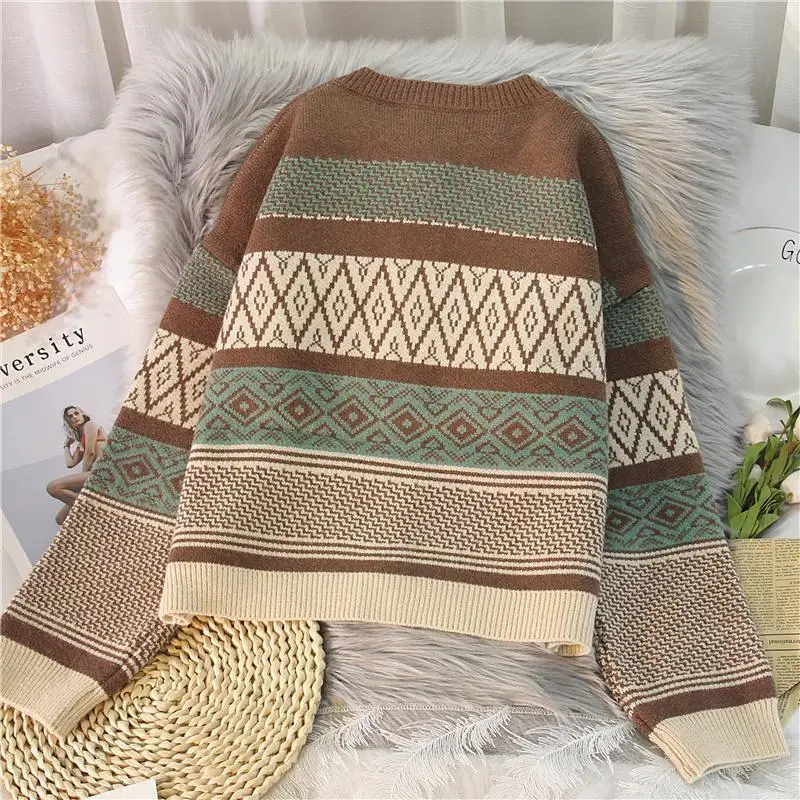 Striped Panelled Cardigan Women Vintage Design Casual Retro All-match Females Aesthetic Stylish Temperament Sweaters Clothing