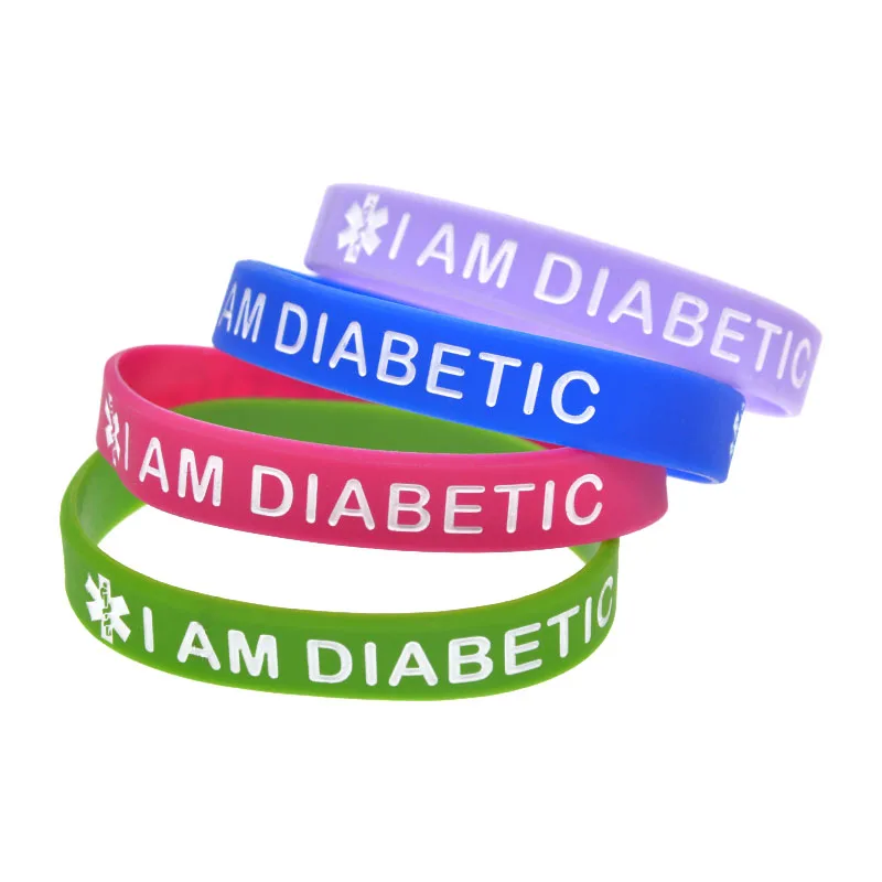 I am Diabetic Silicone Wristbands Medical Bracelet Adult Size 6 Pcs