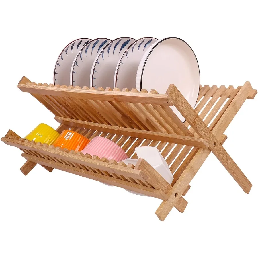 

Collapsible Dish Drainer Foldable Dish Rack Bamboo Plate Rack 17.8 x 10.23 x 9.25