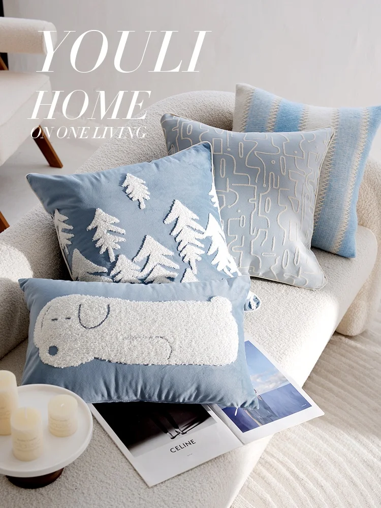 

Blue Cartoon Children's Pillow Cushion Sofa Window Pillow Cover Bed Pillow with Core Simple Mid-century Pastel Color Home Decor