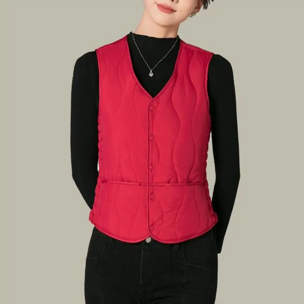 Women Vest Women's Winter Layering Vest Coat Thin Padded Button Closure Round Neck Sleeveless Design Windproof Heat for Cold