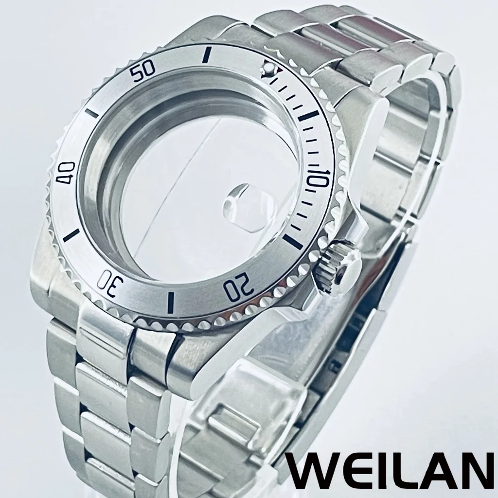 

40mm Fit NH34 NH35 NH36 NH38 NH39 NH70 ETA2824 PT5000 Movement Silver Watch Case SUB GMT Aluminum Bezel Sapphire