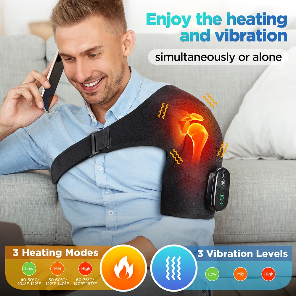 

Heating and Vibration Shoulder Support Brace, Electric 3 Level Vibration Shoulder Heating Pad Health Care Shoulder Massager