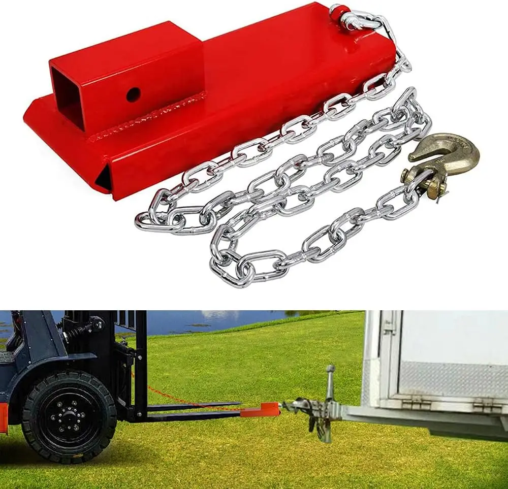 

2' Forklift Trailer Hitch Receiver Attachment Pallet Forks Towing Adapter with Chain