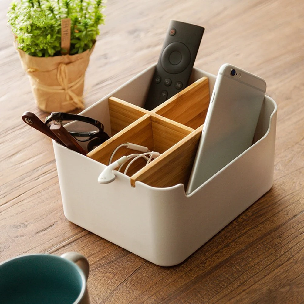 

Desktop Storage Box Cosmetics Organizer Multifunction Basket Bamboo Makeup Office