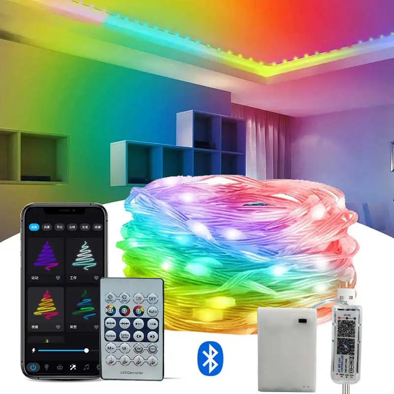 

RGBIC умные гирлянды Bluetooth гирлянда WS2812B водонепроницаемый ПВХ провод для рождественской вечеринки, свадьбы, погони, праздника, дома