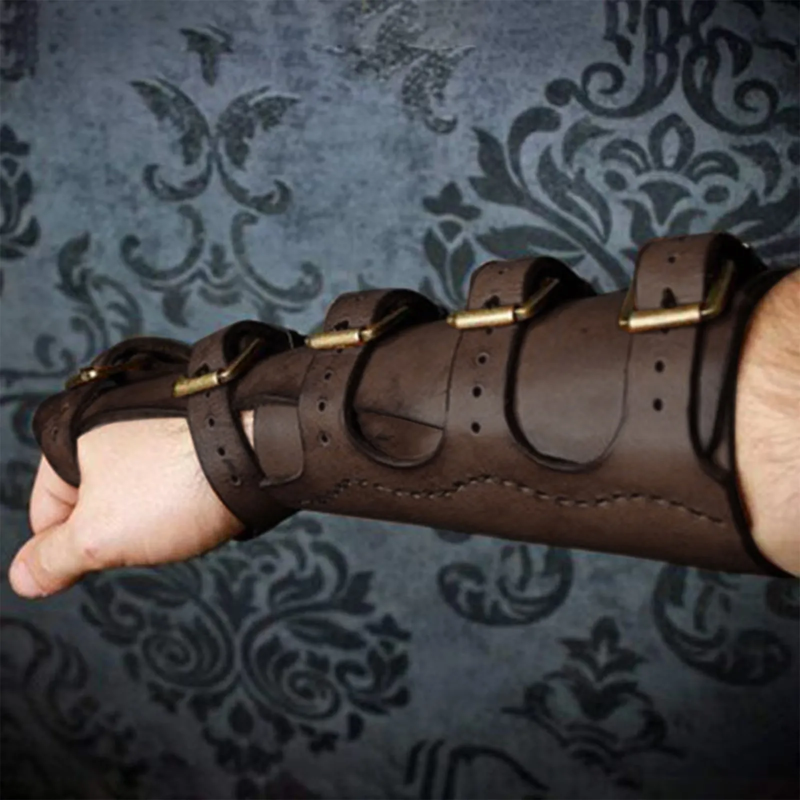 Medieval Viking Wristband Gauntlet Vambrace Arm Cuff Armor Steampunk Gothic Leather Glove LARP Men Knight Costume Buckled Bracer