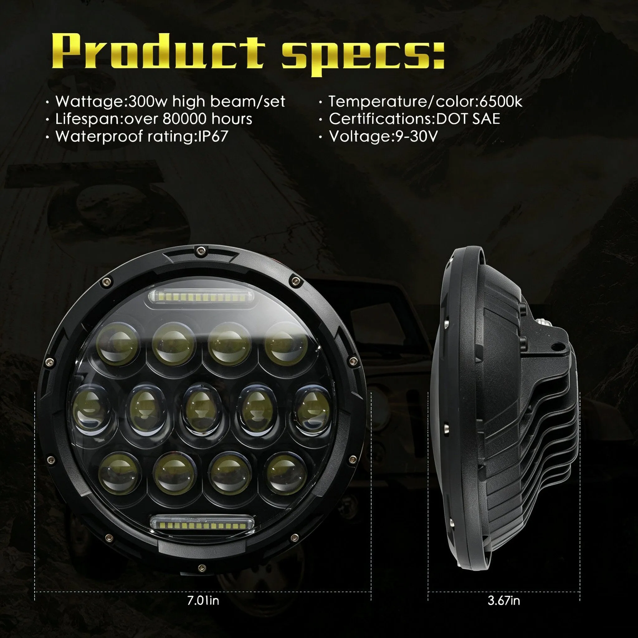 2Pcs 7 Inch LED Headlights Round High Low Beam DRL Halo Amber Turn Signal Lamp for Jeep Wrangler JK TJ Land Rover Defender