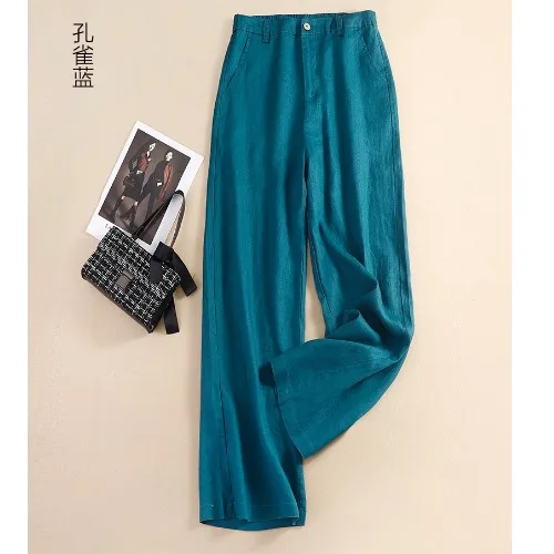 Summer Newly Cotton Linen Women Pants Solid Elastic Streetwear Wide Leg Pant Elegant Office Lady Trousers Jogger Sweatpants