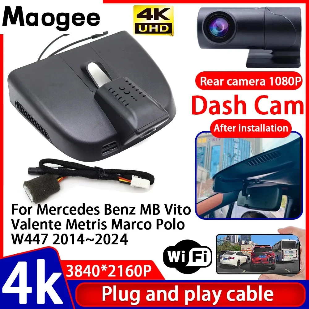 Grabadora de Video 4K UHD, Cámara DVR para Auto, Plug and Play, para Mercedes Benz MB Vito Valente Metris Marco Polo W447 2014~2024