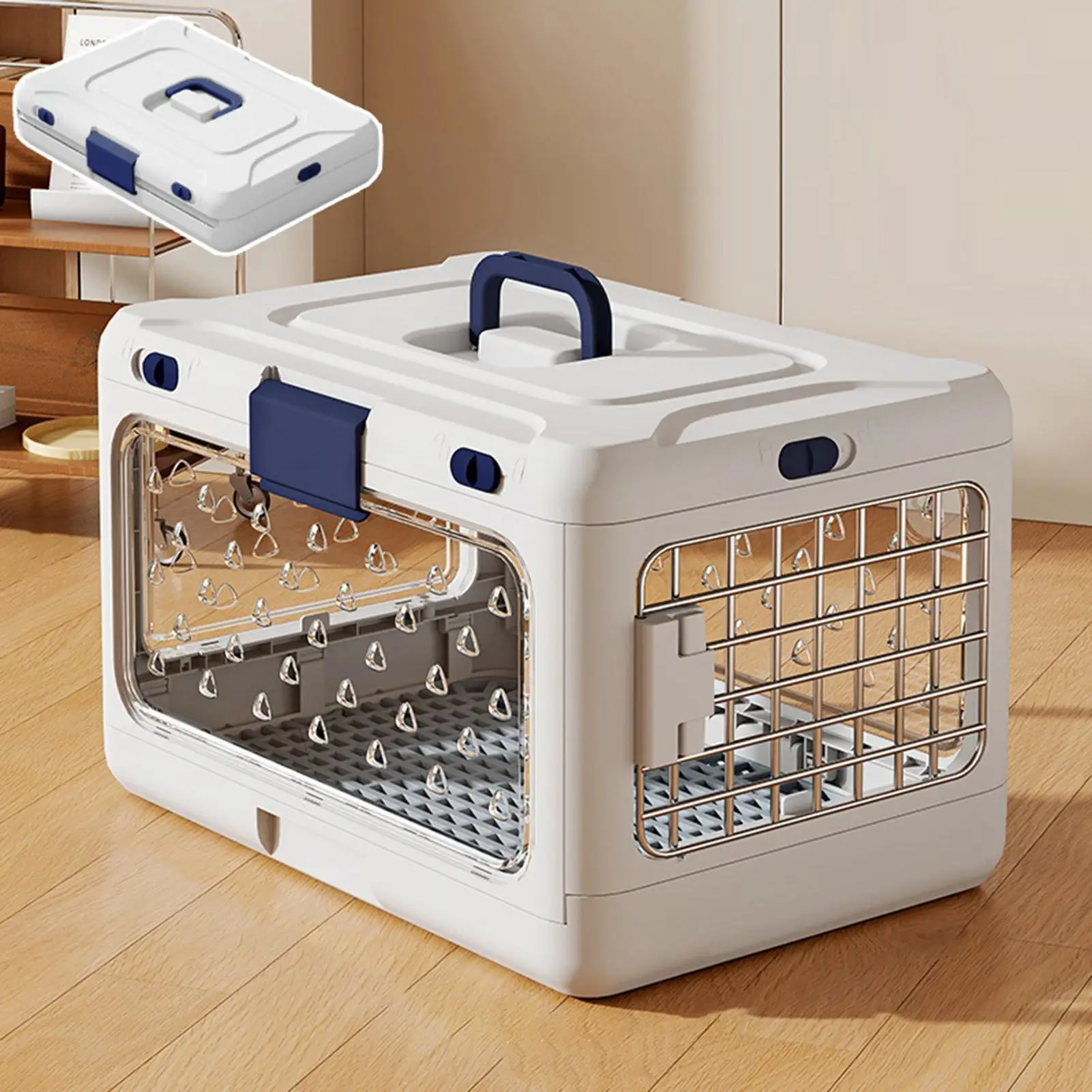 ペット用トラベルクレート-ポータブル折りたたみ式ハードサイドキャットキャリアボックス-小型・中型の子猫・子犬の外出、キャンプ、散歩、ロードトリップに最適