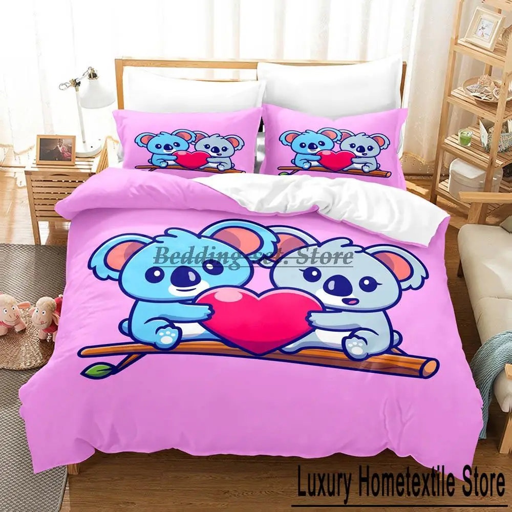 Kawaii koala Bedding Set Single Twin Full Queen King Size Bed Set Aldult Kid Bedroom Duvetcover Sets Print Anime Bed Sheet Set