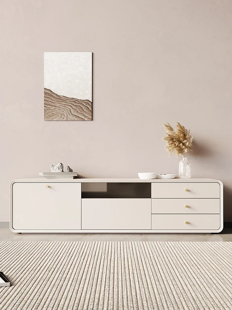 Modern simple cream style TV cabinet small apartment floor paint baking  solid wood  combination