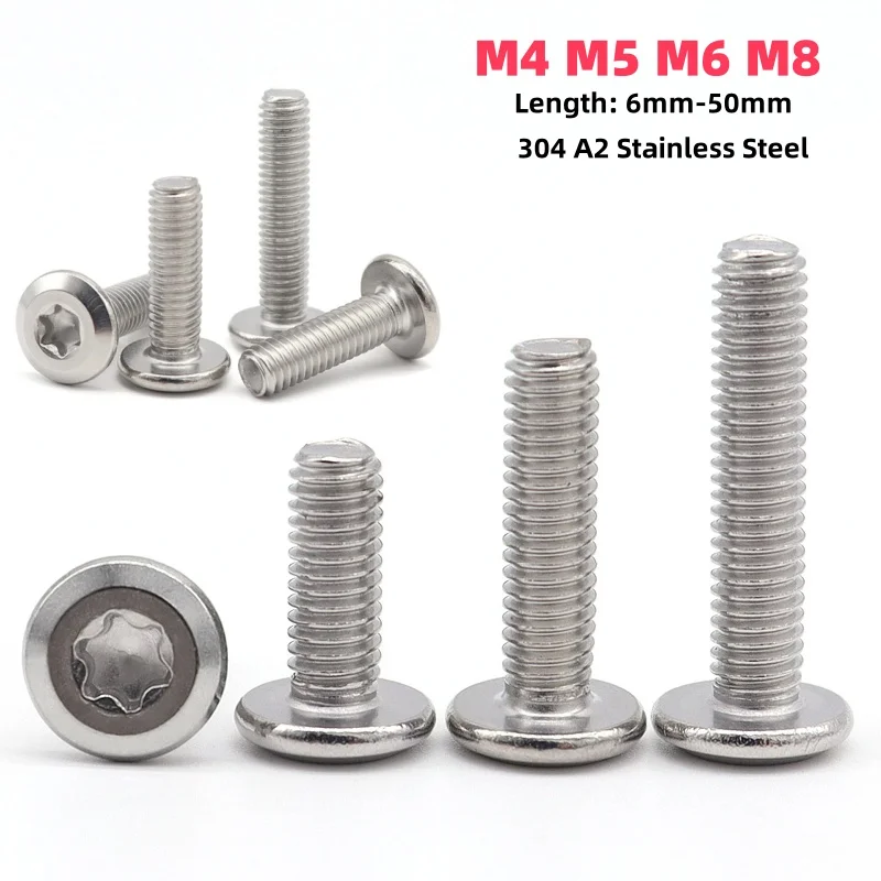 M4 M5 M6 M8 Large Flat Head Bevelled Anti-Theft Screw 304 A2 Stainless Steel  with Hexagon Inverted Side Six-Lobe Screw