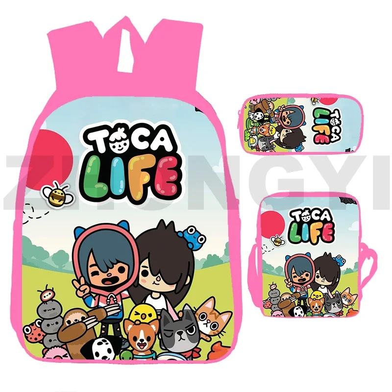 Bonito toca boca 3d mochila 12/16 Polegada grande capacidade crianças adolescente lona saco de escola toca vida mundo jogo portátil homens packbag