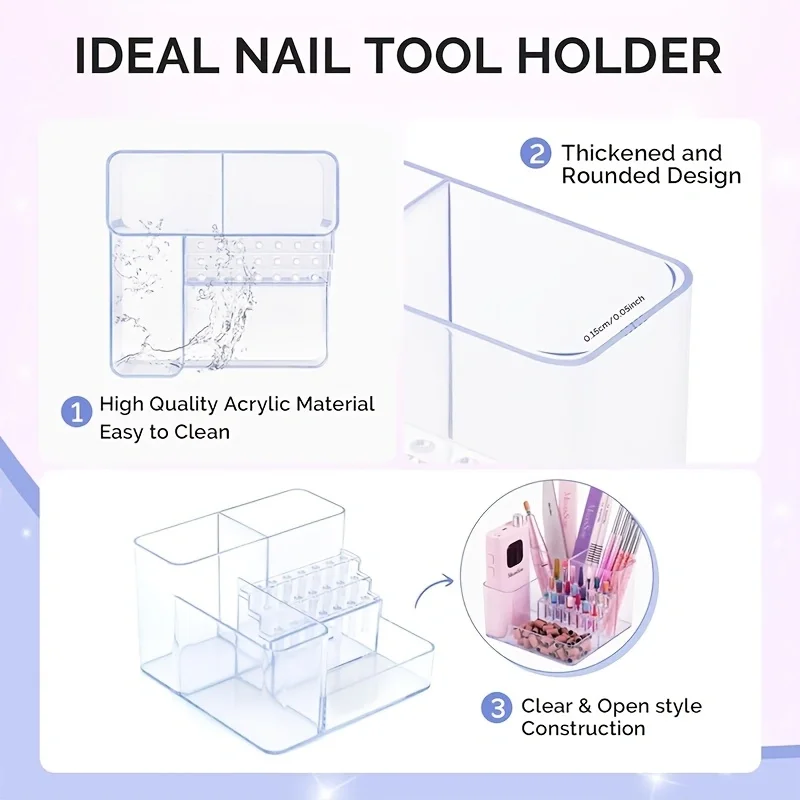 1 Stück 21-Loch Acryl-Nagelbohrer-Aufbewahrungshalter, Desktop-Organizer für Nagelbohrer & Bits (Maschine & Werkzeuge Nicht Enthalten) – Detail 8
