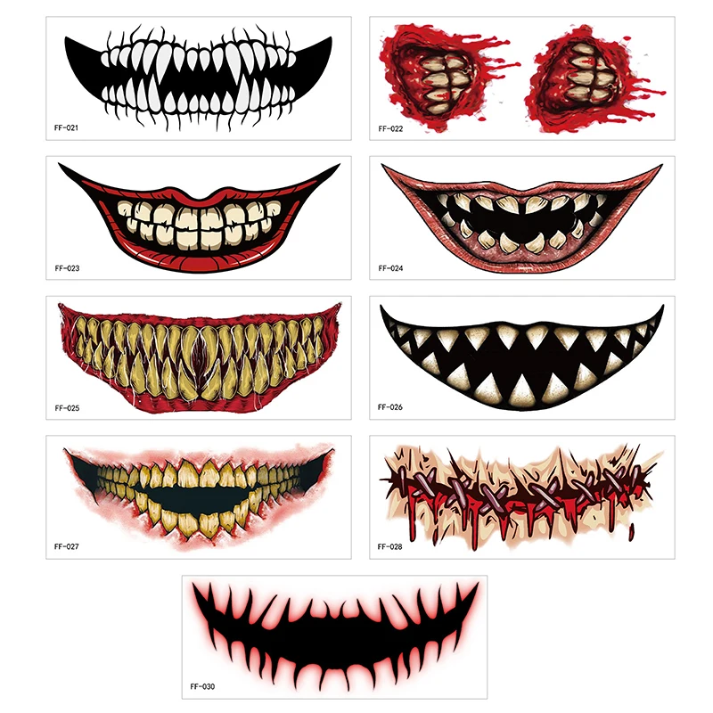 Halloween pvc tatuagem adesivos, 1 parte, horror, lábios, diy, boca grande, impermeável, engraçado, maquiagem, sorriso, lábio, ferramenta de beleza