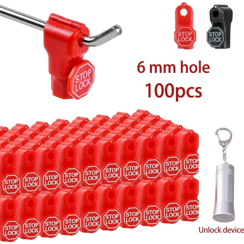 6mm Peg Hook Unlock Device Plastic Anti-Theft Locks Retail Shop Supermarket Stop Lock Pegboard Safety Display Hook Lock 100pcs