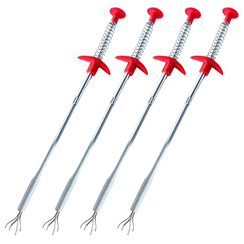 

4 pcs Pipe Cleaner Red Drain Sink Cleaning Extractor Unclog Clip Flexible Iron Wire Spiral Design Hair Remover