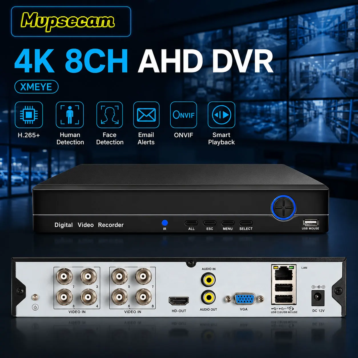 8 Channel CCTV AHD DVR HD 8MP DVR AHD-N Hybrid 4K DVR 6in1 Video Recorder for AHD TVI CVI CVBS Analog Camera IP Camera 8CH