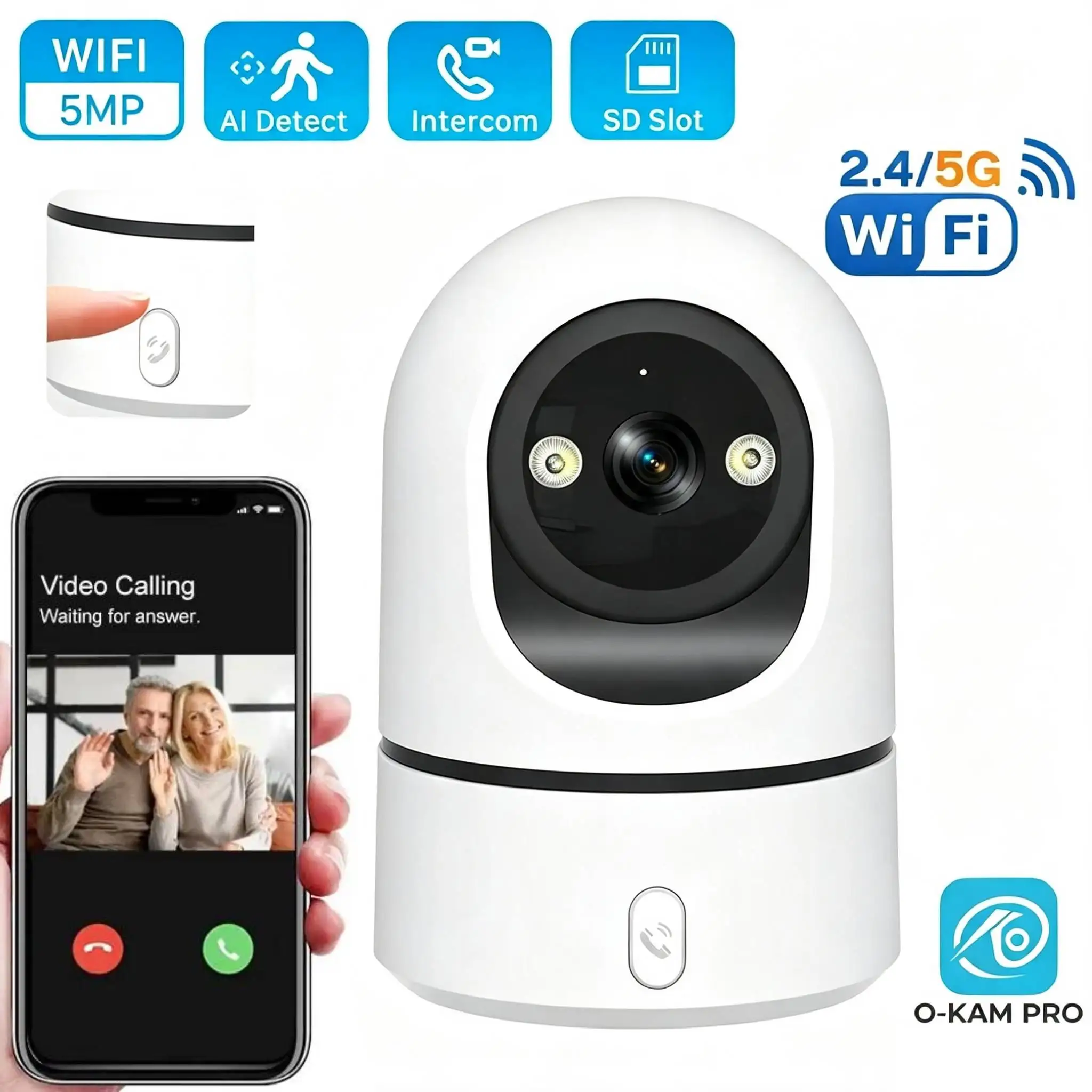 24g-5g-wifi対応-室内ベビーモニター-セキュリティカメラ--ワンタッチコール--カラー暗視鏡--人間追跡--355-°-ptz-o-kam-pro