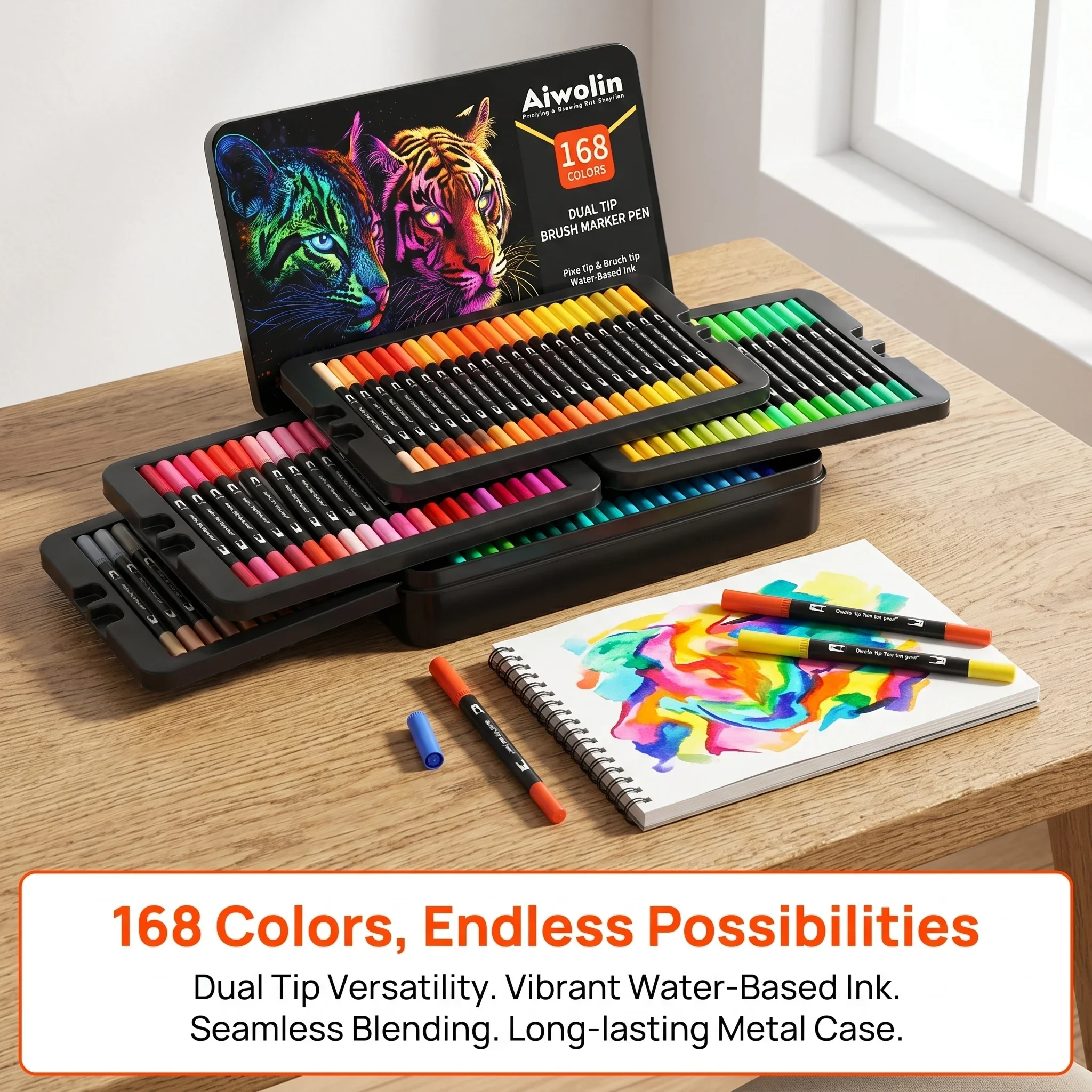 

Dual Brush Marker Pens, 168 Colors Art Markers Set with Fine Tip and Brush Tip for Kids Adult Coloring Book Bullet Journaling