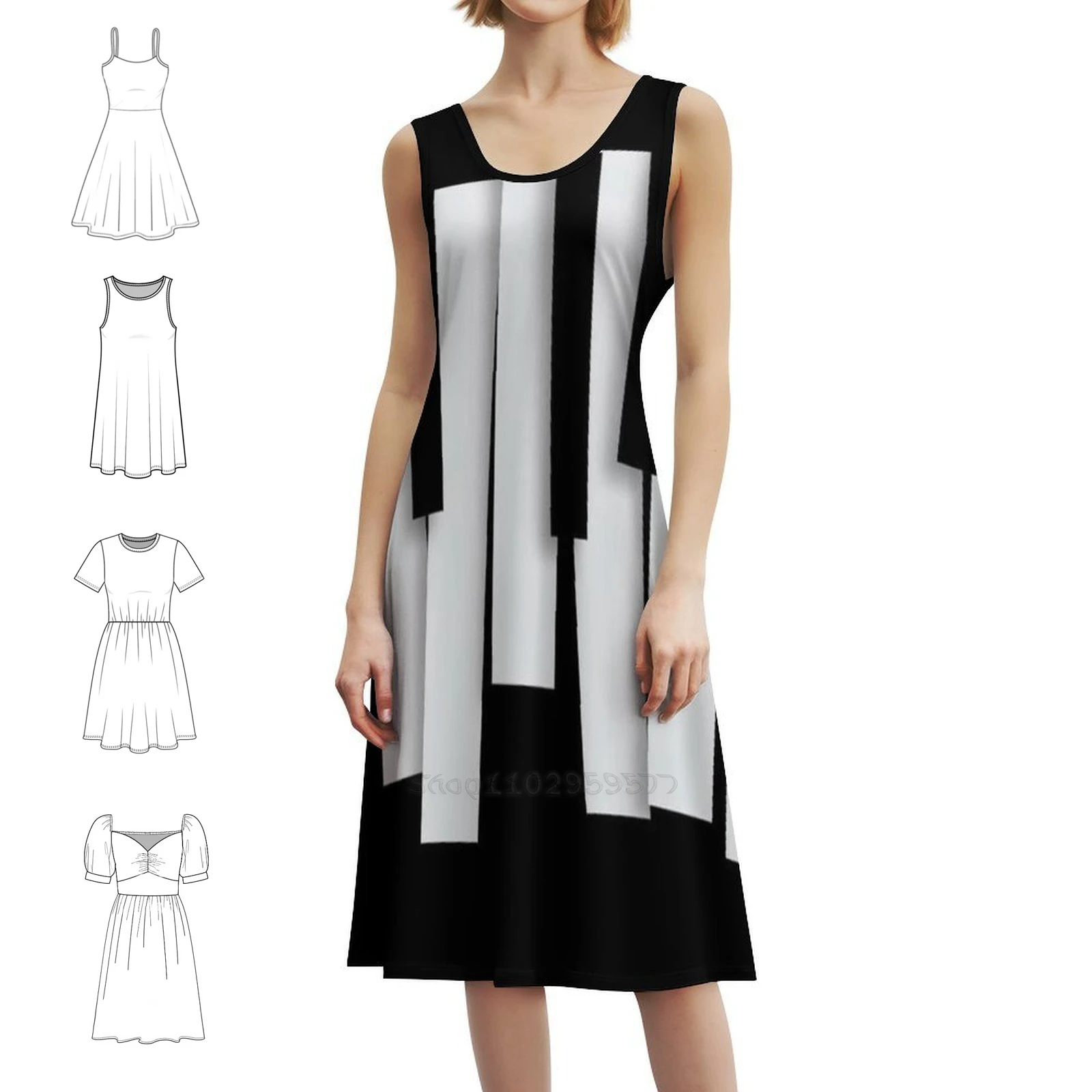 Gaun Tanpa Lengan Bohemian The Pianist Gaun Pesta Liburan Pantai Multi-Cetak Musik Mobil Musik Terbaik Musik Live Spotify Malam Hari