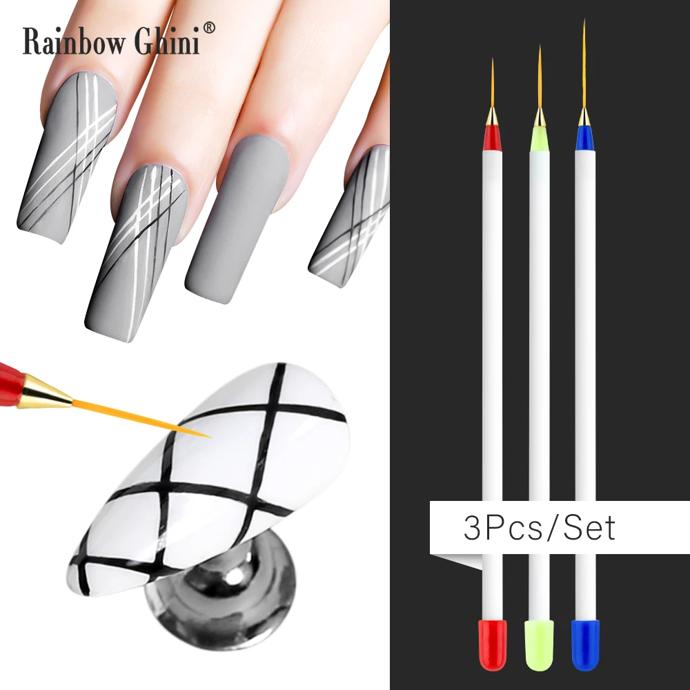 RG – ensemble de stylos à dessin tricolores, thérapie à la lumière de base, contour professionnel, pinceau de peinture Ultra-fin, outil de dessin pour Nail Art, Salon