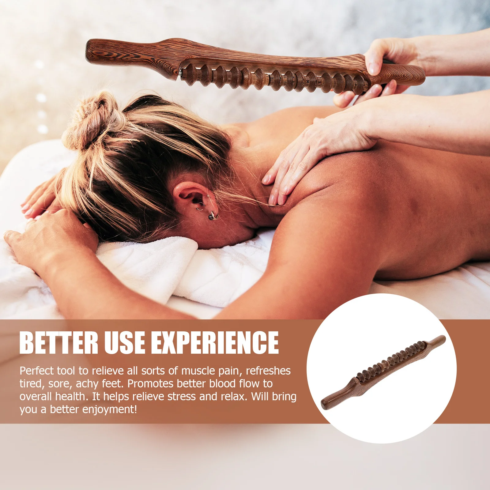 

Wooden Massager Back Roller Feet Pain Relief Wood Therapy Massage Tools Portable Wheel Design Body Relaxation Tool