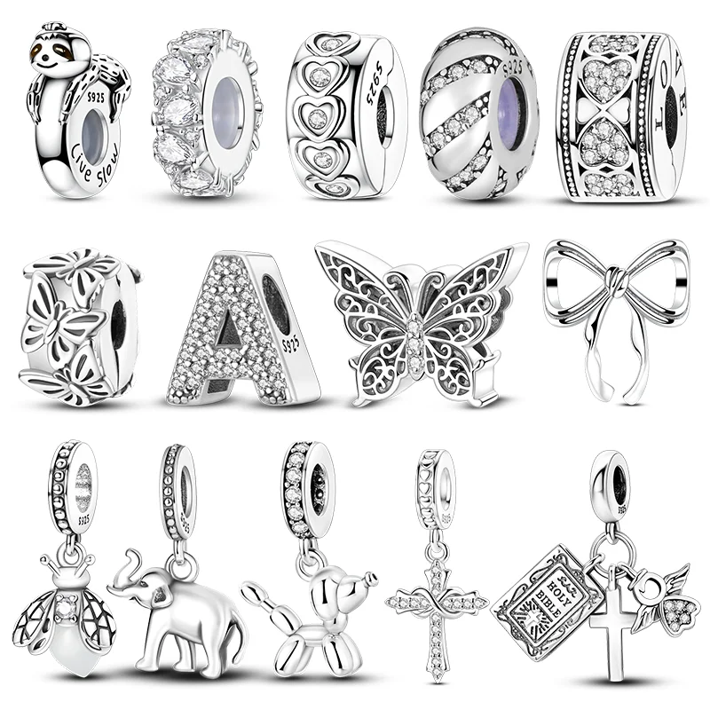 

Новинка из стерлингового серебра 925 пробы, бусины, бабочка, слон, собака, бант, крест, подвеска, подходит для оригинальных браслетов, ювелирные изделия своими руками, женский подарок