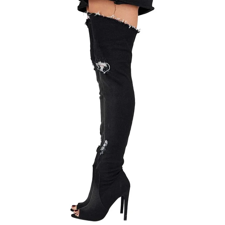 2026 New Boots Women Thigh High Boots Women Boots High Heels Shoes Tassel Jean Boot Ladies Shoes Peep Toe 44 view 3