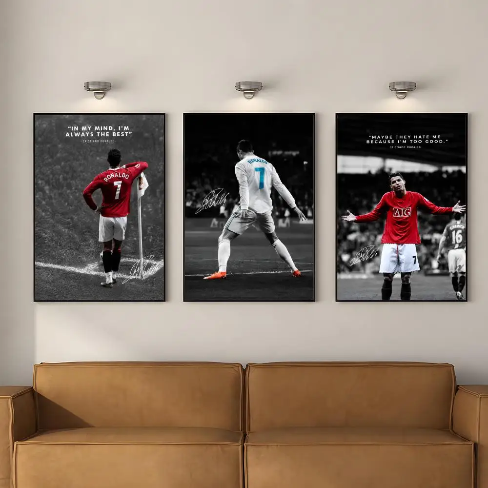 Soccer Player CR7 Ronaldo Poster PP Self Adhesive Decorative Poster Waterproof Waterproof for Apartment Bedroom
