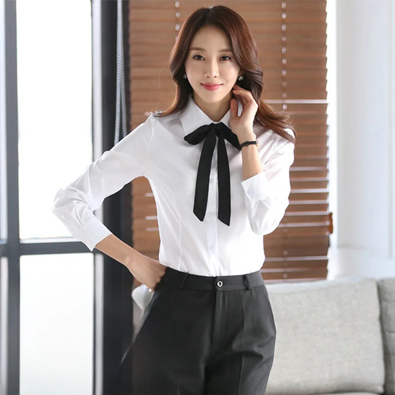 Koszule damskie z kokardą, sznurowane, letnie, codzienne, uniwersalne, profesjonalne, do pracy, z długim rękawem, bazowe topy.