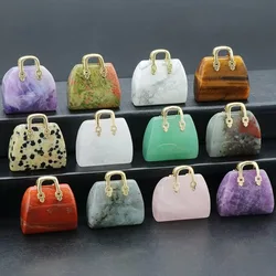 1pc Natural Stone Pendant Handbag Shape Crystal Agate Quartz Charms for Jewelry Making DIY Necklace Earrings Accessories 25x28mm