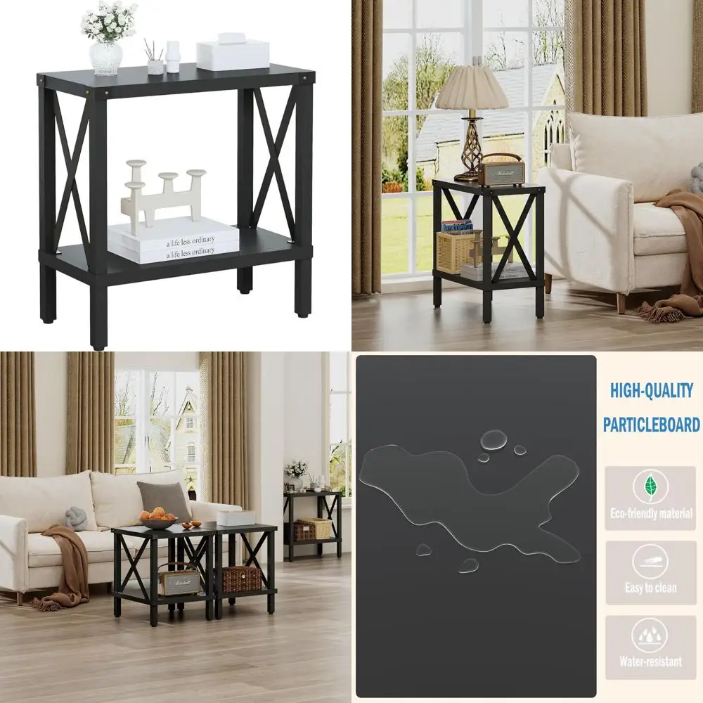 

Narrow End Table, Large Sofa Side Table, Farmhouse Nightstand with Storage, Slim Bedside Table for Living and Bedroom, Lounge Bl