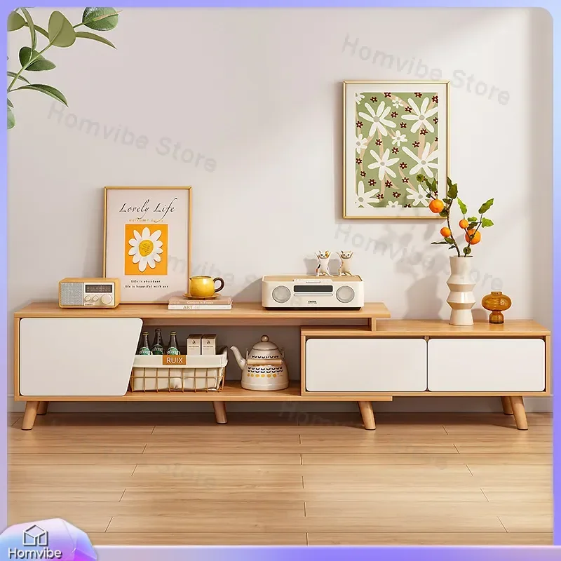 Modern TV Stand Cabinet Living Room Furniture Low Media Console Storage Shelf Unit Telescopic Bookcase Free Combination