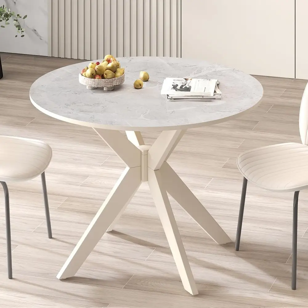 

36-inch Round Pedestal Dining Table, White, Suitable for 2-4 People, Ideal for Kitchen or Living Room