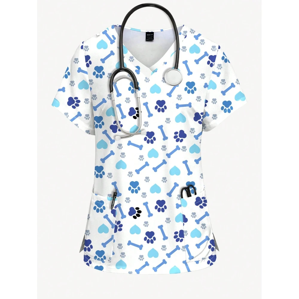 병원 티셔츠 캐주얼 짧은 소매 사랑 애완 동물 의사 작업복 의료 스크럽 간호 유니폼 외과 최고 약국 작업 의류