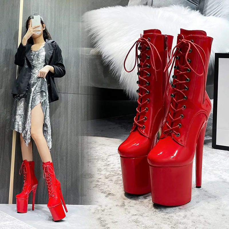 LAIJIANJINXIA New 20CM/8inches PU Upper Sexy Exotic High Heel Platform Party Women Model Boots Pole Dance Shoes GH2101