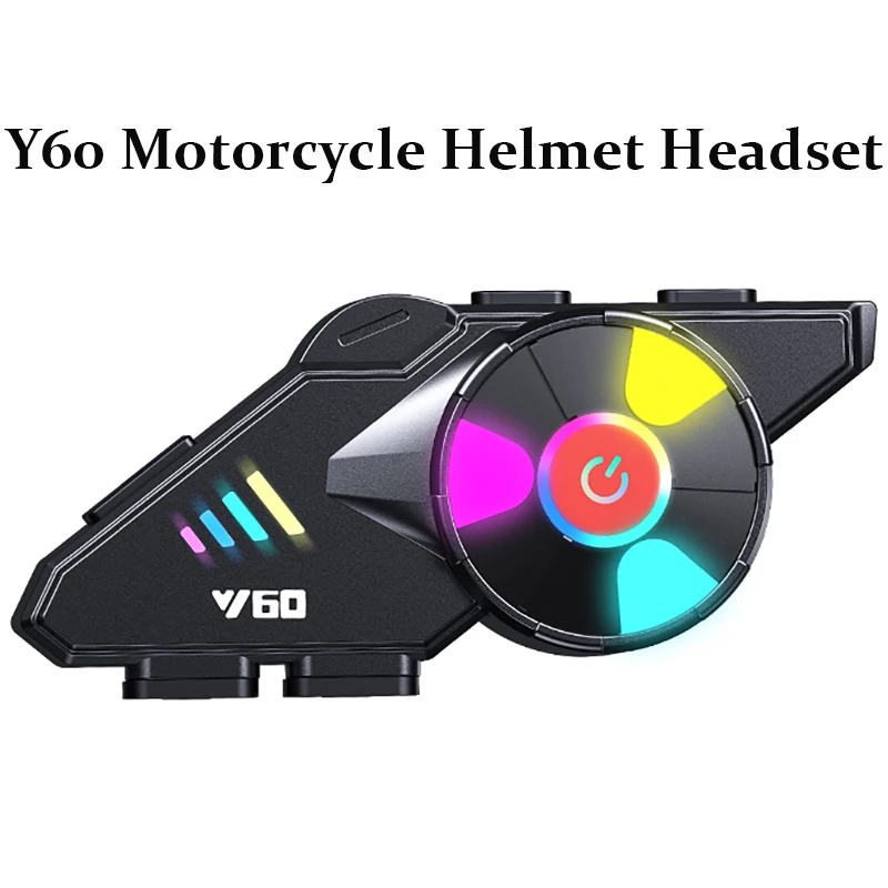 Y60 Motorcycle Bluetooth Helmet Headset Wireless Waterproof Handsfree Call Music Bluetooth5.3 Rider Moto Color Light Headphone